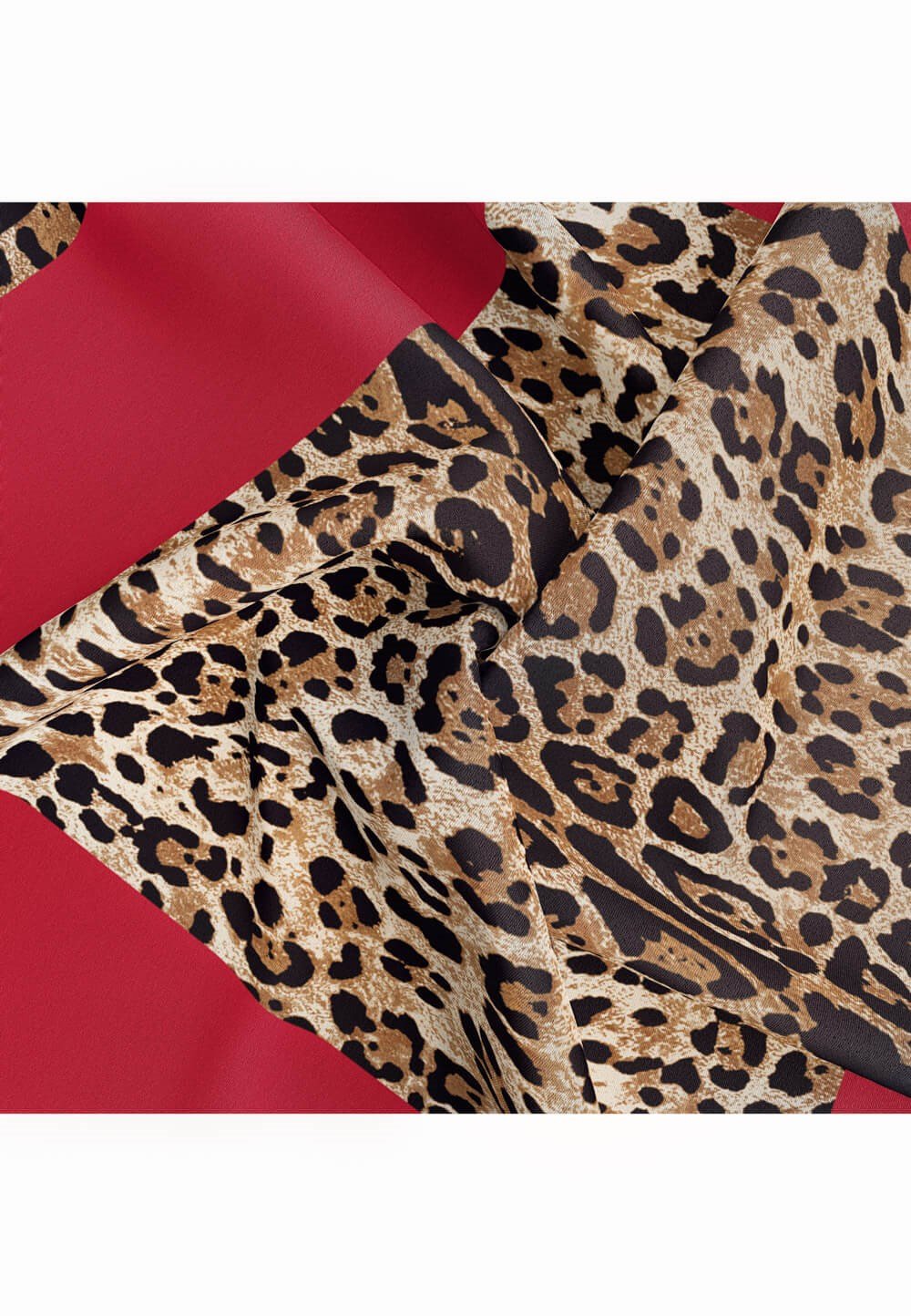 %100 Twill İpek Leopar Desenli Kırmızı Renkli 90x90 Eşarp Dikim Şekli : El Dikişi