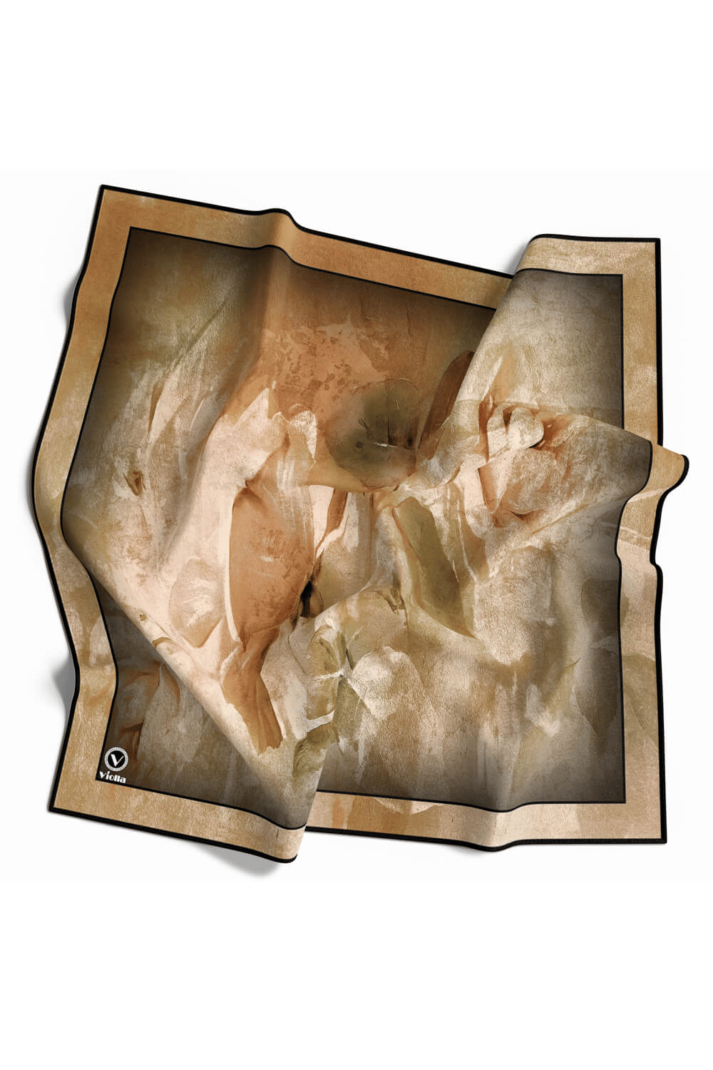 Twill Sulu Boyalı Çiçek Desenli Hardal Renkli 90x90 Eşarp (İpek İçermez) Kenar Dikiş Şekli El Dikişli