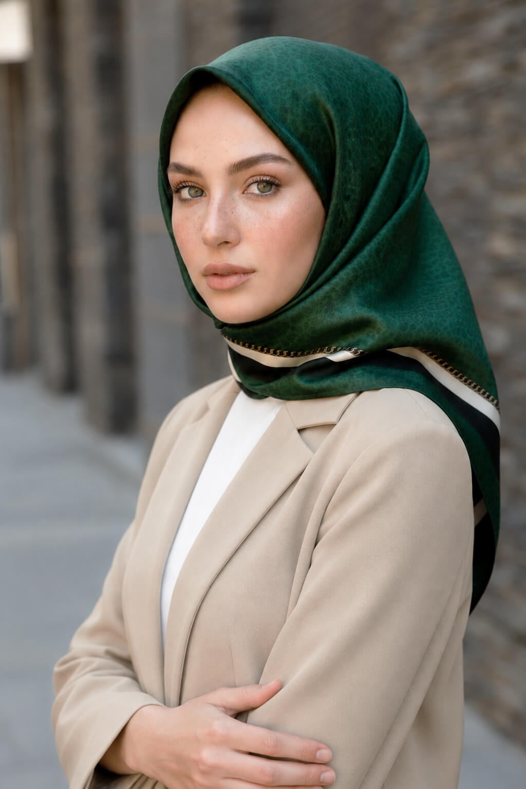 % 57 İPEK % 43 VİSKON Twill İpek Leopar Desenli Zümrüt Yeşili Renkli 90x90 Eşarp Dikim Şekli : El Dikişi