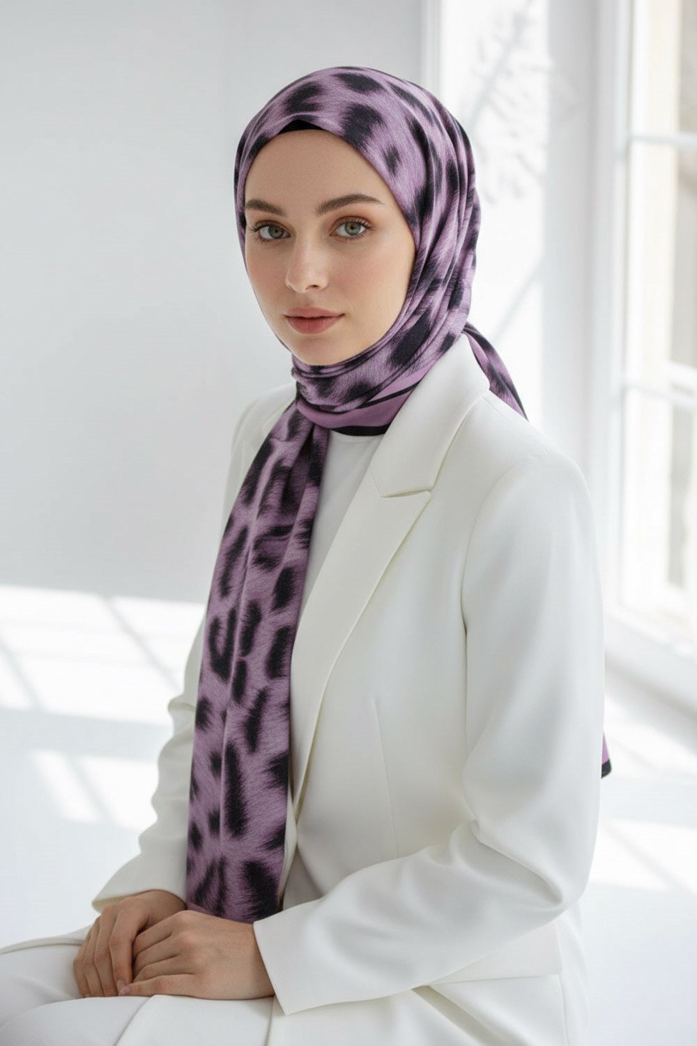 KREP LEOPAR DESENLİ PUDRA RENKLİ 75X195 KIRIŞMAZ ŞAL