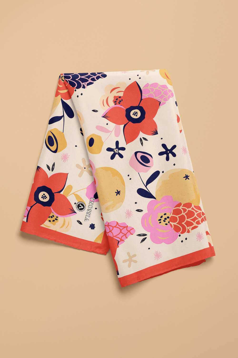 Saten İpek Çiçek Desenli Kadın Bandana