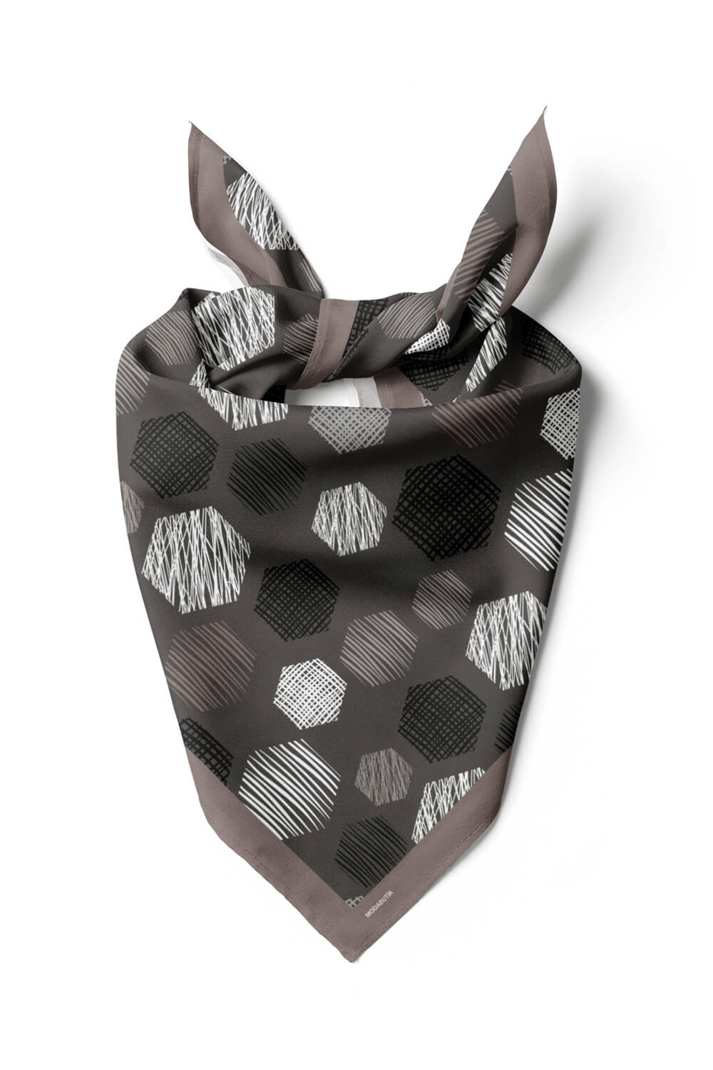 Y30 Kadın Petek Desenli Bandana 50x50 Siyah Beyaz DG0389-22