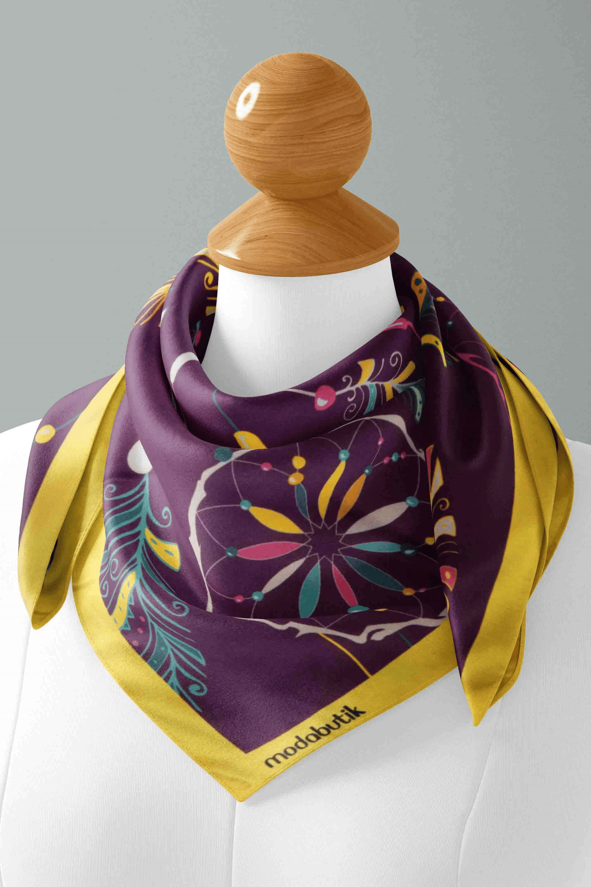 B97 Kadın Yaprak Desenli Bandana 50x50 Yeşil DG0332-22 Snz