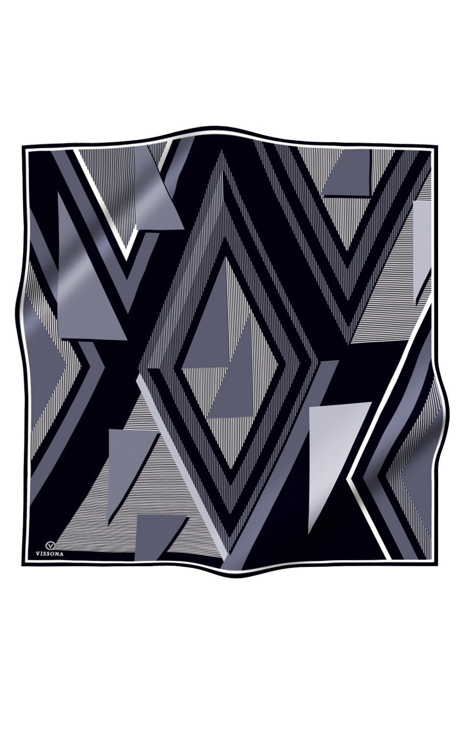 % 57 İPEK % 43 VİSKON Twill İpek Geometrik Desenli Gri - Siyah Renkli 90x90 Eşarp Dikim Şekli : El Dikişi