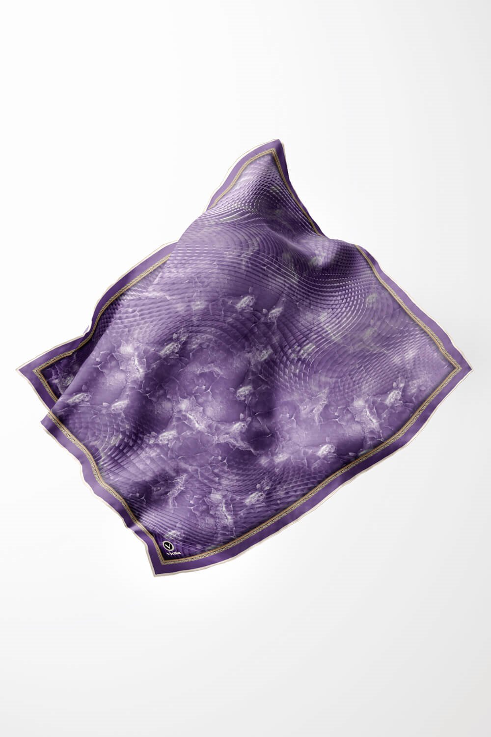 Twill Batik Desenli Mor Renkli 90x90 Eşarp (İpek İçermez) Kenar Dikiş Şekli El Dikişli