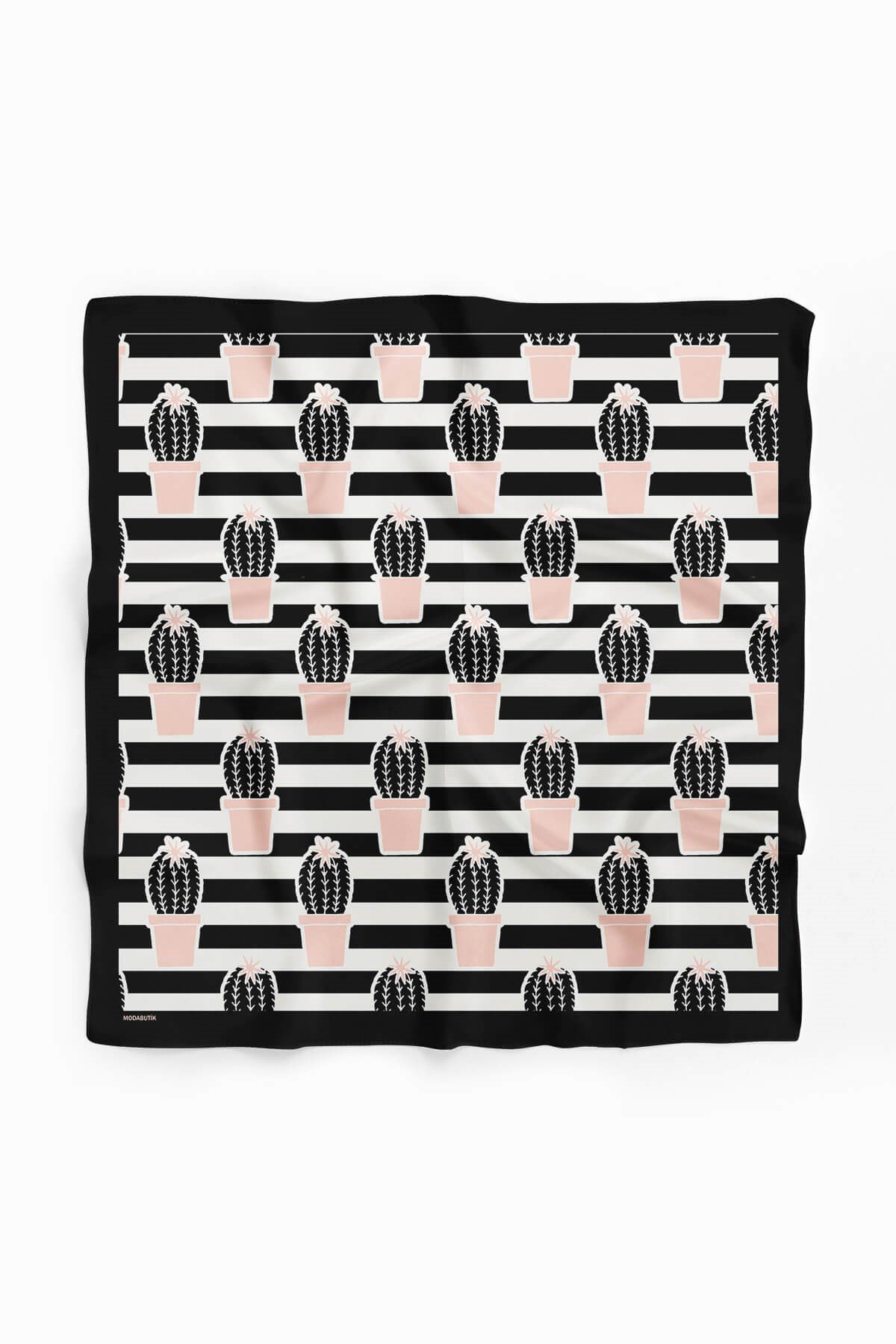 Violla Kadın Kaktüs Desenli Bandana 50x50 Siyah Pudra DG0148-22 Snz