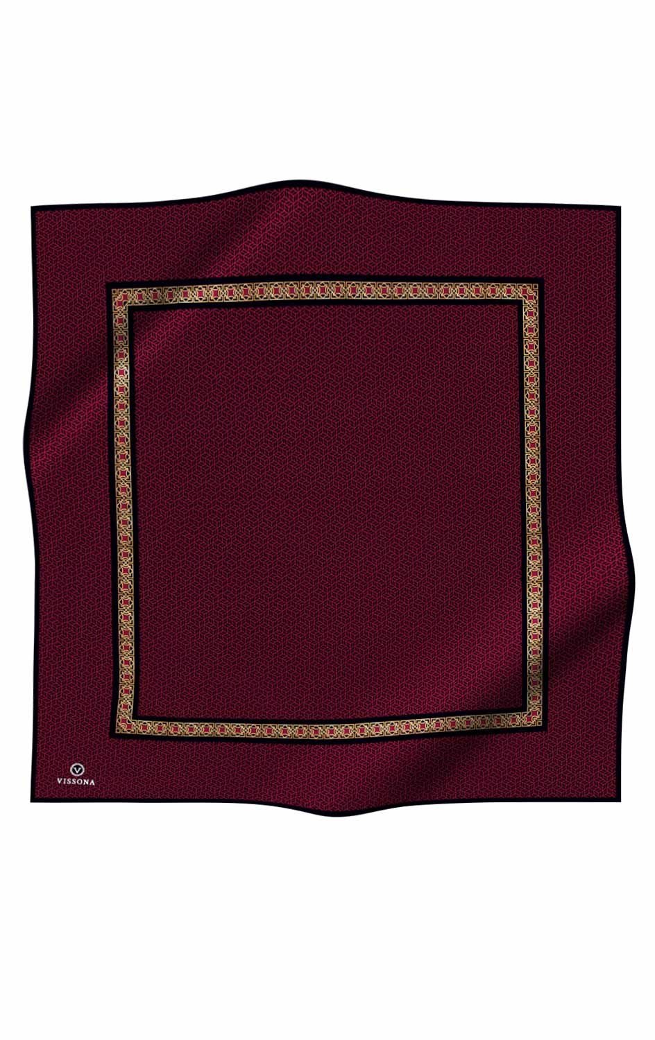 % 57 İPEK % 43 VİSKON Twill İpek Geometrik Desenli Bordo - Siyah Renkli 90x90 Eşarp Dikim Şekli : El Dikişi