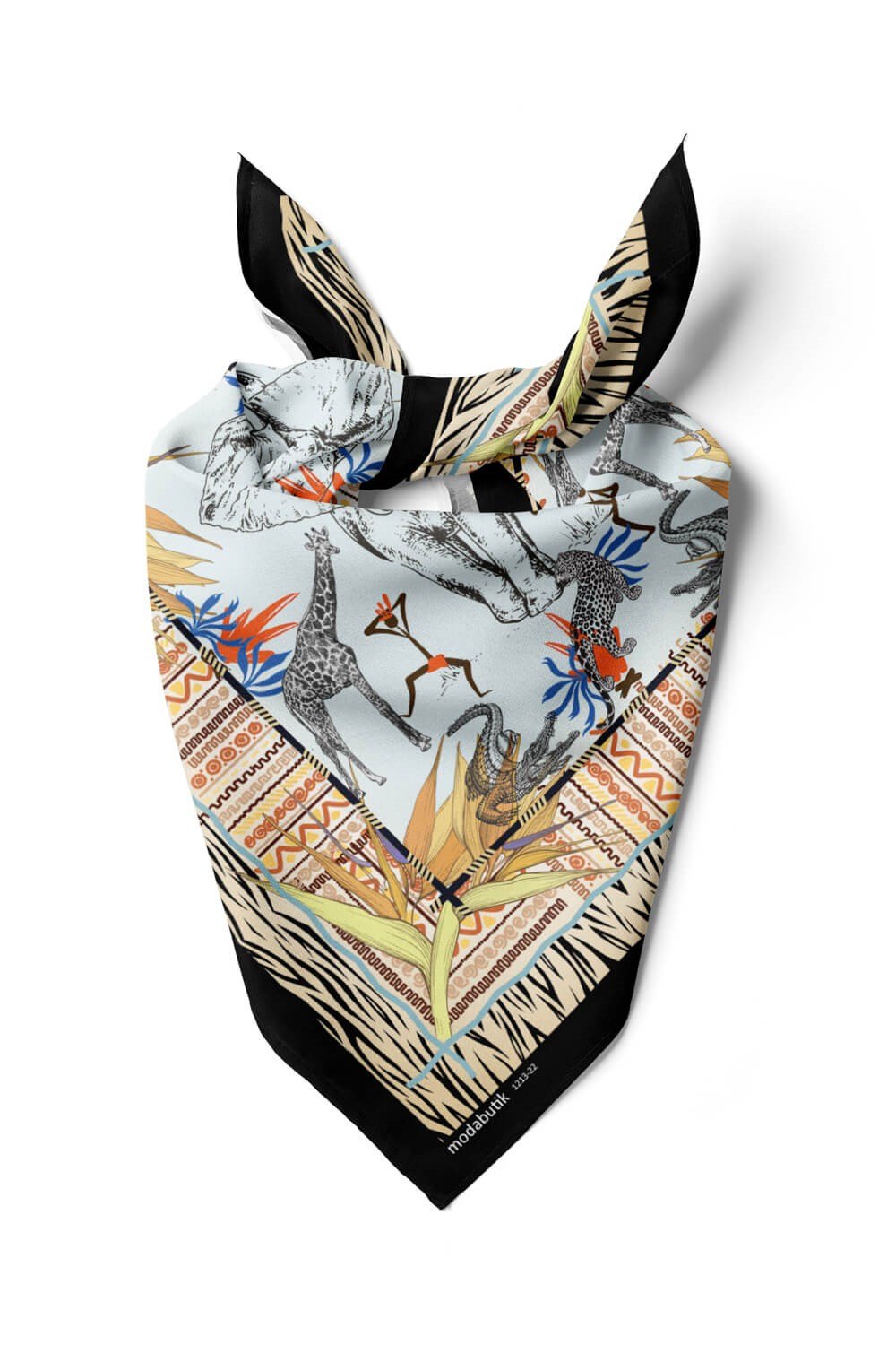 Violla Kadın Sarı Mavi Serengeti Desenli 50x50 Bandana