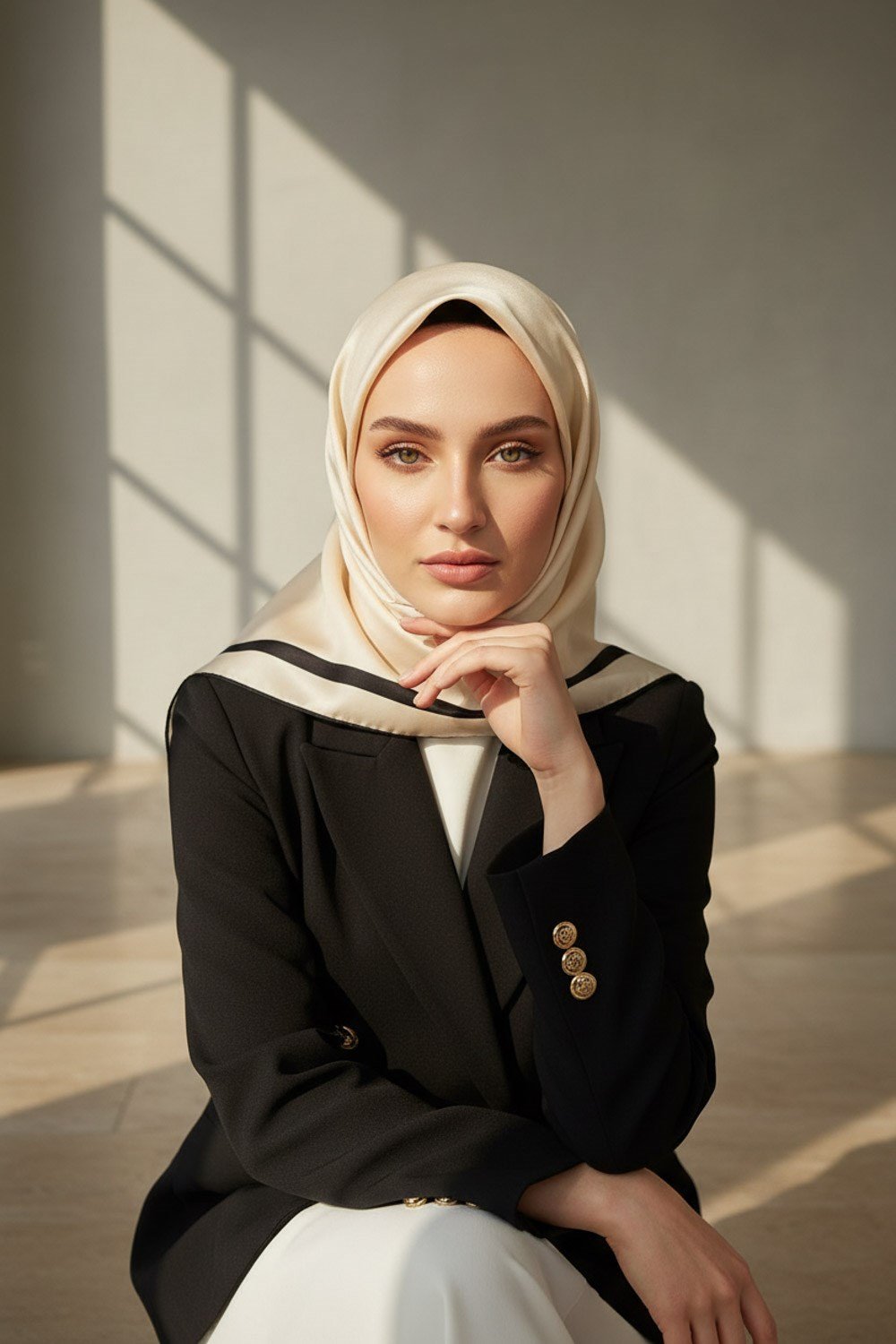 100% Twill İpek Düz Renk Bordür Desenli Krem - Siyah Renkli Daha Tok Exclusive Serisi 90x90 Dikim Şekli : El Dikişi Eşarp