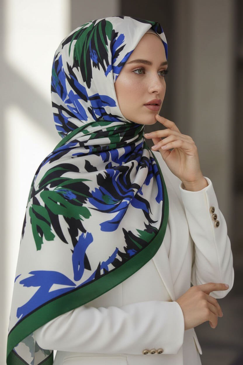 KREP YAPRAK DESENLİ ZÜMRÜT YEŞİLİ RENKLİ 75X195 KIRIŞMAZ ŞAL