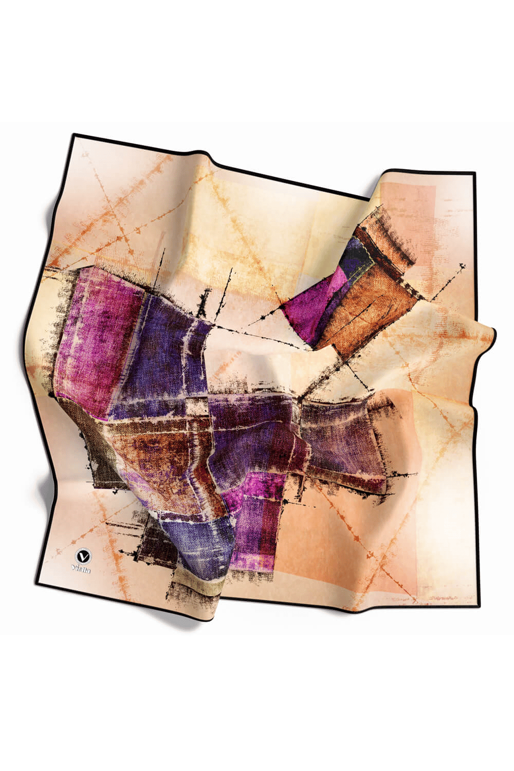 Twill Yamalı Ve Geometrik Desenli Lila Renkli 90x90 Eşarp (İpek İçermez) Dikim Şekli : El Dikişi