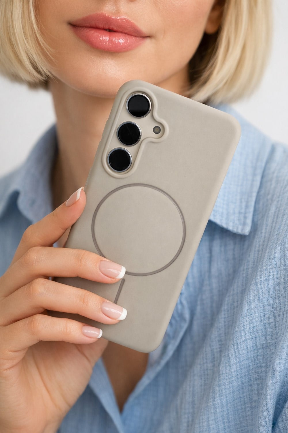 Samsung Galaxy S24 Kılıf – İçi Kadife – MagSafe Uyumlu – Taş Renk – Telefon Kılıfı