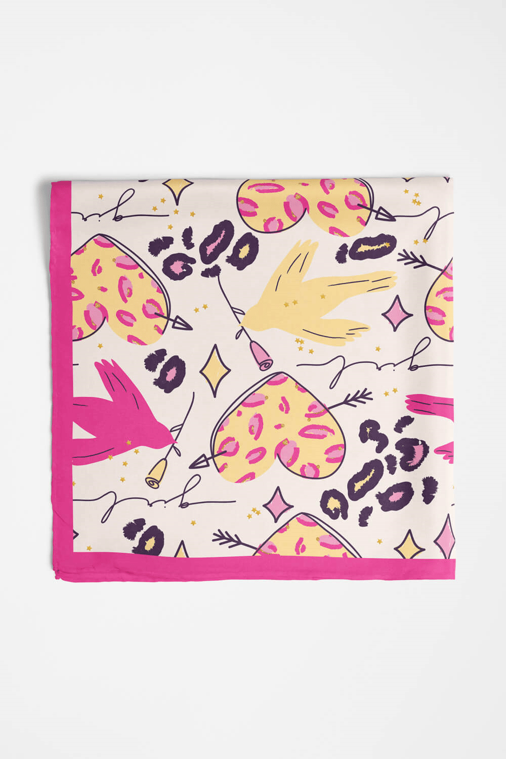 Saten İpek Kalp Desenli Kadın Bandana