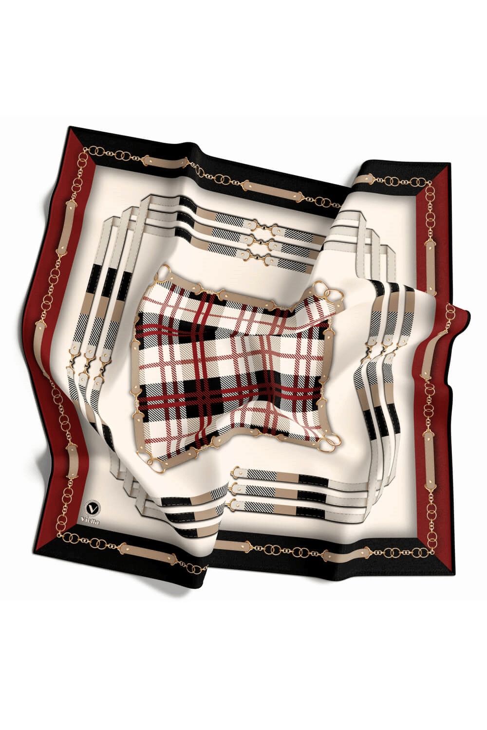 Twill Ekoseli Ve Zincir Desenli Bordo Renkli 90x90 Eşarp (İpek İçermez) Dikim Şekli : El Dikişi