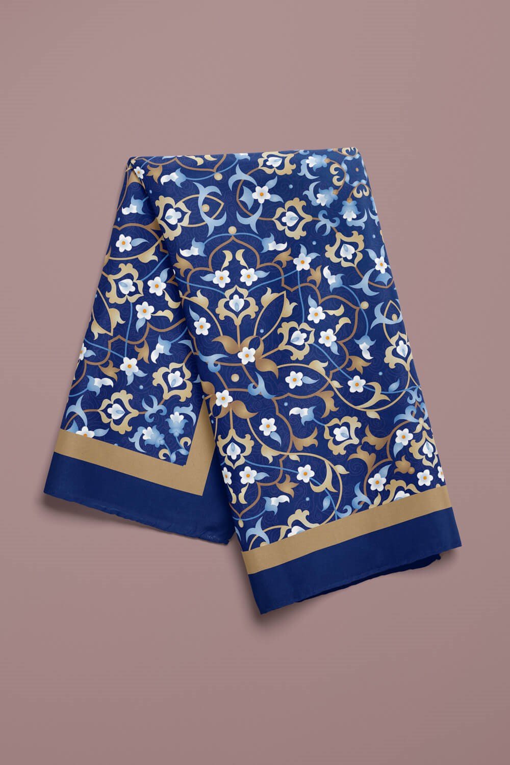C36 Kadın Lacivert Dairesel Çiçek Desenli 50x50 Bandana HYL DG0623-22