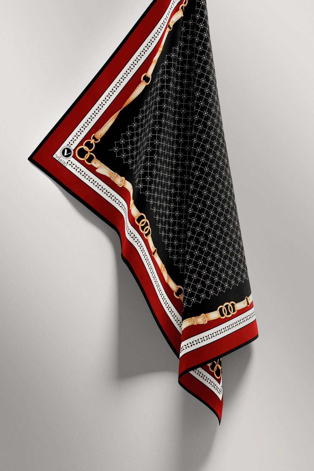 Twill Kemerli ve Çıtır Motifli Desenli Bordo Renkli 90x90 Eşarp (İpek İçermez) Dikim Şekli : El Dikişi