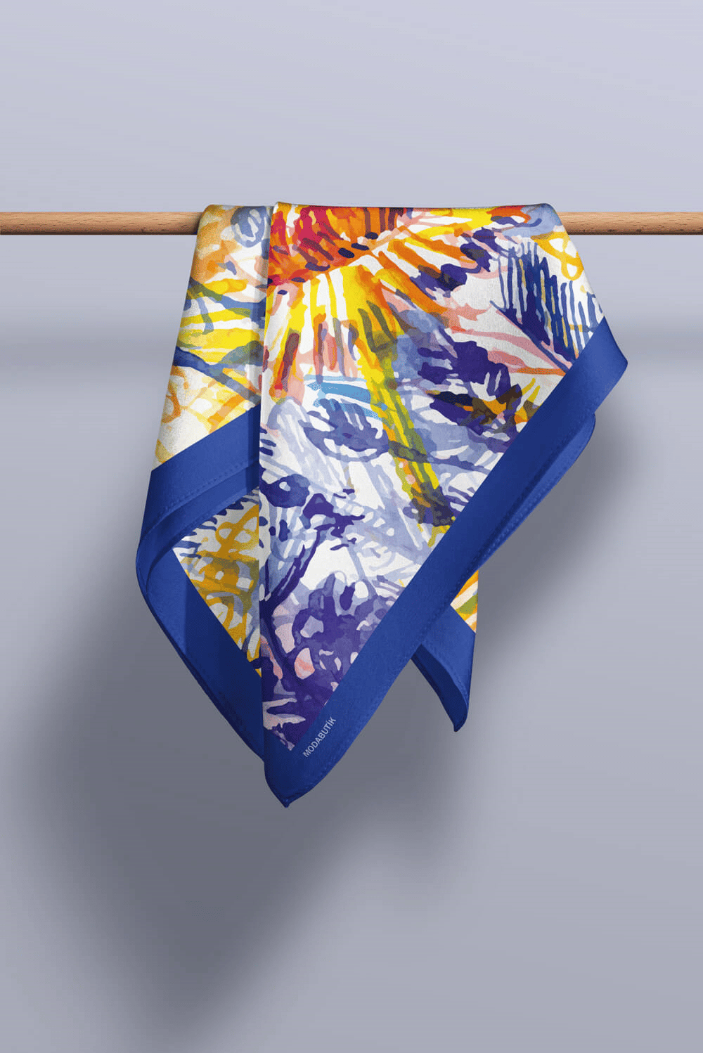 D106 Kadın Yağlı Boya Desenli Bandana 50x50 Sarı DG0299-22