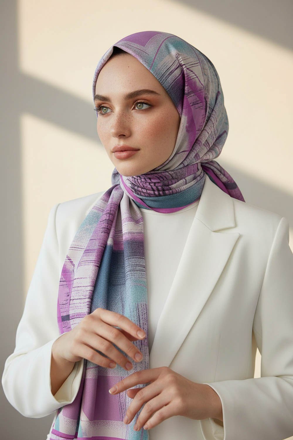 KREP GEOMETRİK DESENLİ PEMBE RENKLİ 75X195 KIRIŞMAZ ŞAL