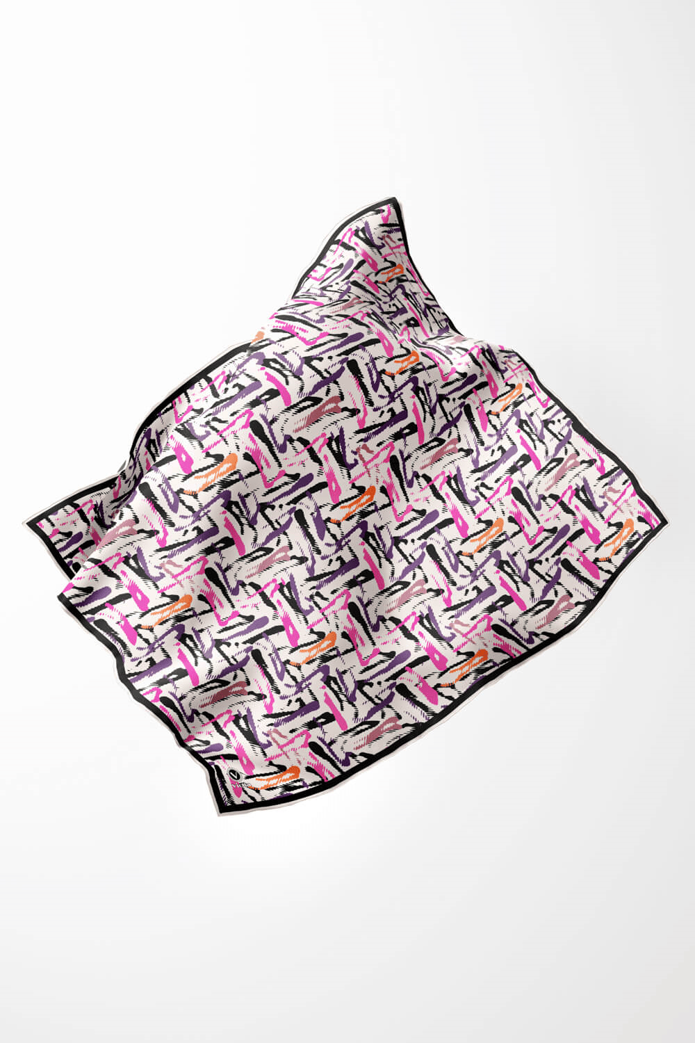 Twill Geometrik Desenli Beyaz - Mor Renkli 90x90 Eşarp (İpek İçermez) Dikim Şekli : El Dikişi