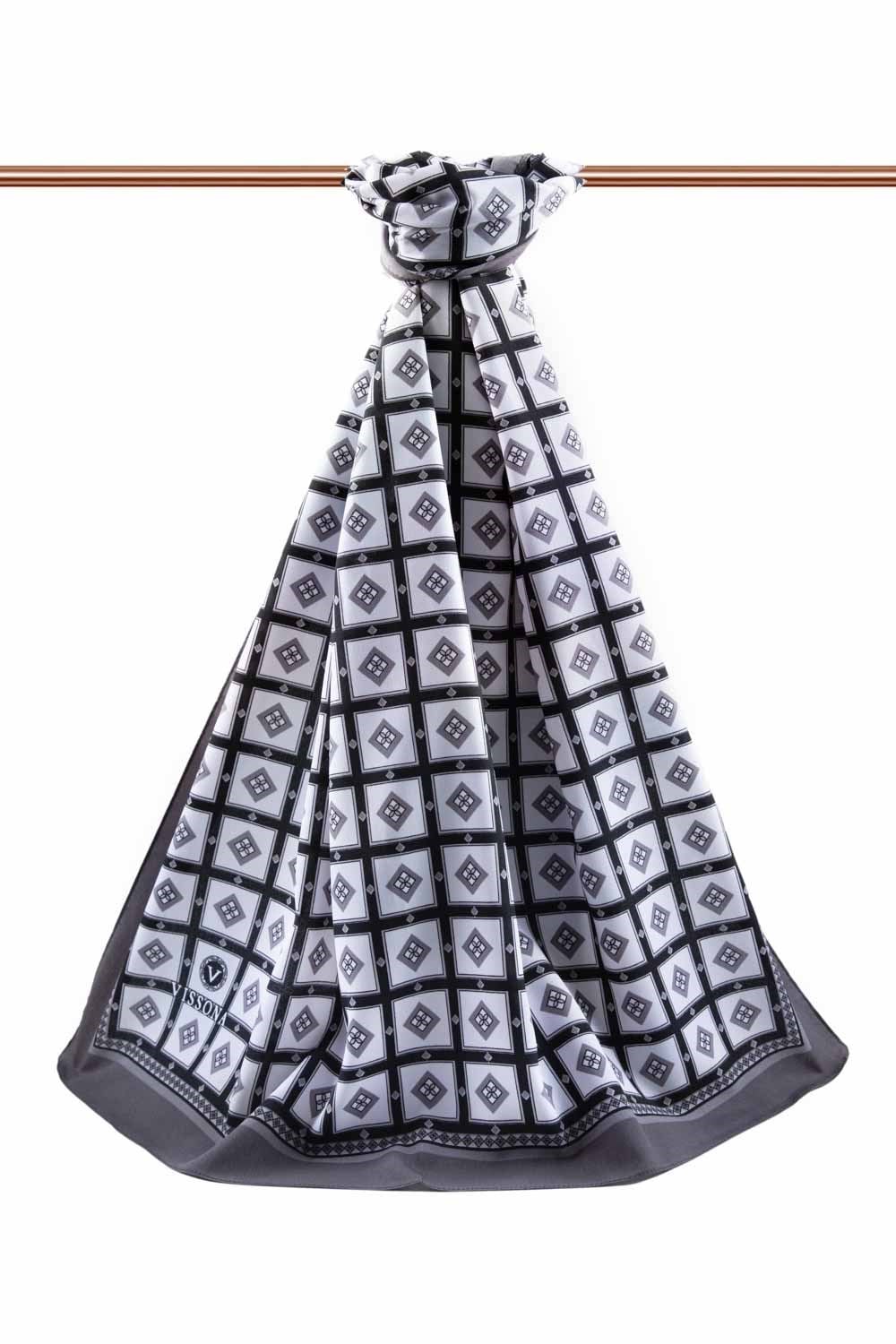 KREP KARE DESENLİ GRİ RENKLİ 75X195 KIRIŞMAZ ŞAL