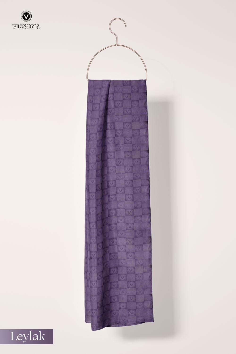Vissona %57 İPEK %43 PAMUK Monogram Desenli Leylak Renkli Şal -  70x190 Dikiş Tipi İtalyan Dikişli