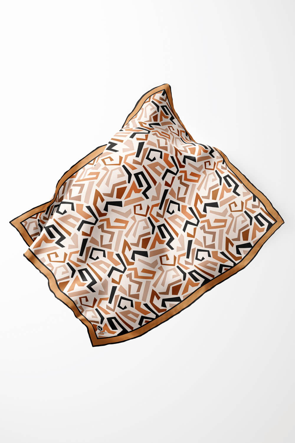 Twill Geometrik Desenli Hardal Renkli 90x90 Eşarp (İpek İçermez) Kenar Dikiş Şekli El Dikişli