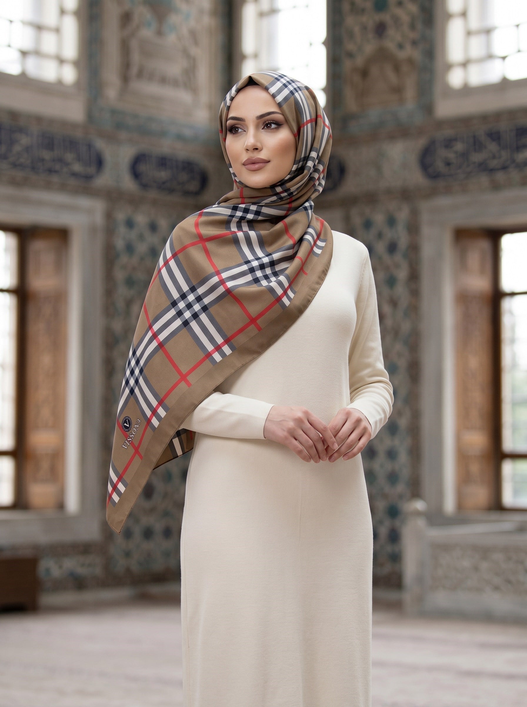 KREP EKOSE DESENLİ KAHVERENGİ RENKLİ 75X195 KIRIŞMAZ ŞAL