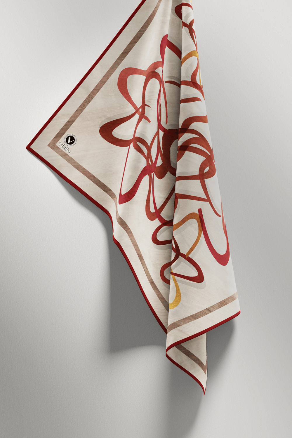 Twill Çizgili Geometrik Desenli Bordo Renkli 90x90 Eşarp (İpek İçermez) Kenar Dikiş Şekli El Dikişli