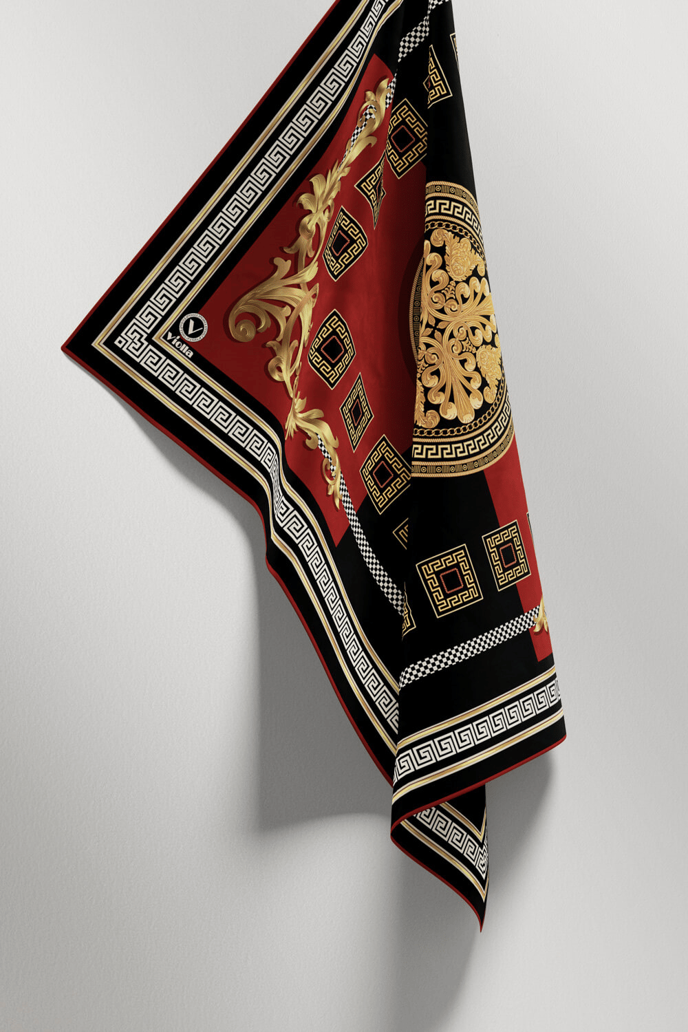 Twill Barok Desenli Bordo Renkli 90x90 Eşarp (İpek İçermez) Kenar Dikiş Şekli El Dikişli