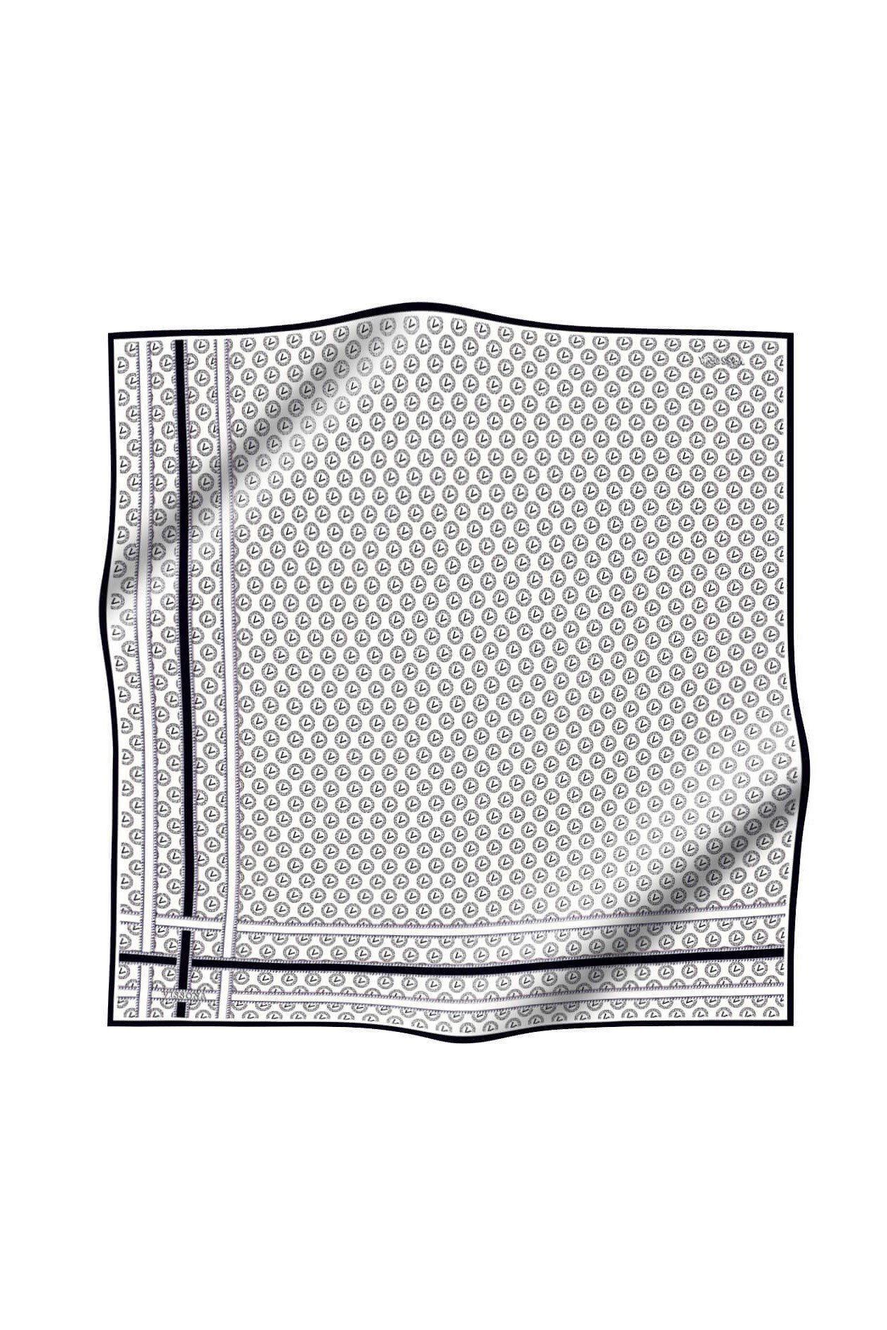 %100 Twill İpek Monogram Desenli Krem - Siyah Renkli 90x90 Eşarp Dikim Şekli : El Dikişi