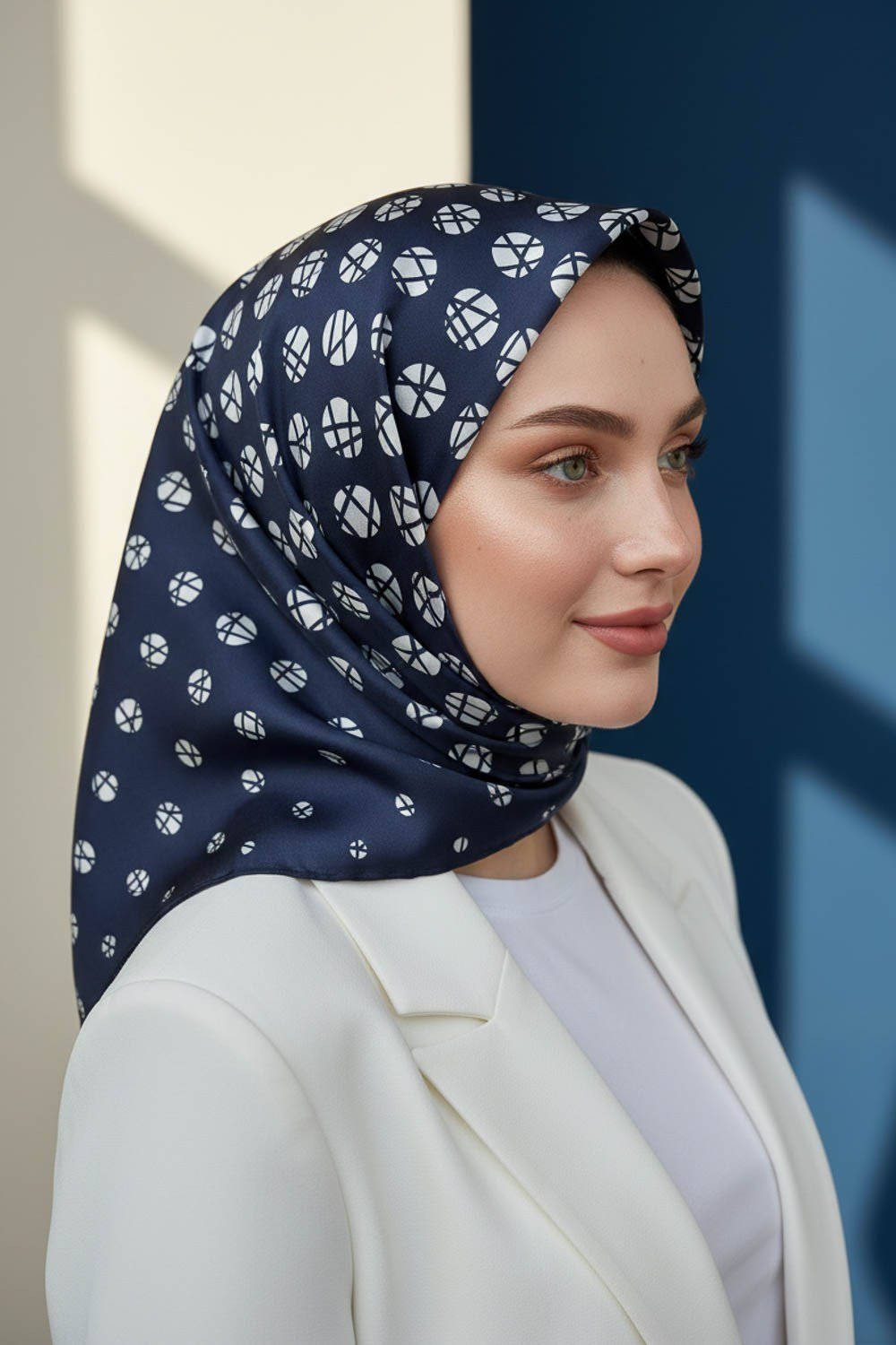 %100 Twill İpek Eşarp 90x90 Çizgili Desenli El Dikişli Kadın Eşarp