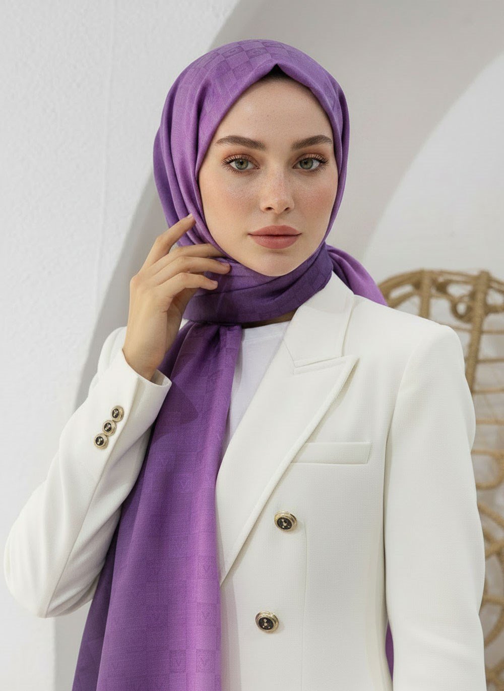 Vissona %57 İPEK %43 PAMUK Degrade Desenli Lila Renkli Şal -  70x190 Dikiş Tipi İtalyan Dikişli