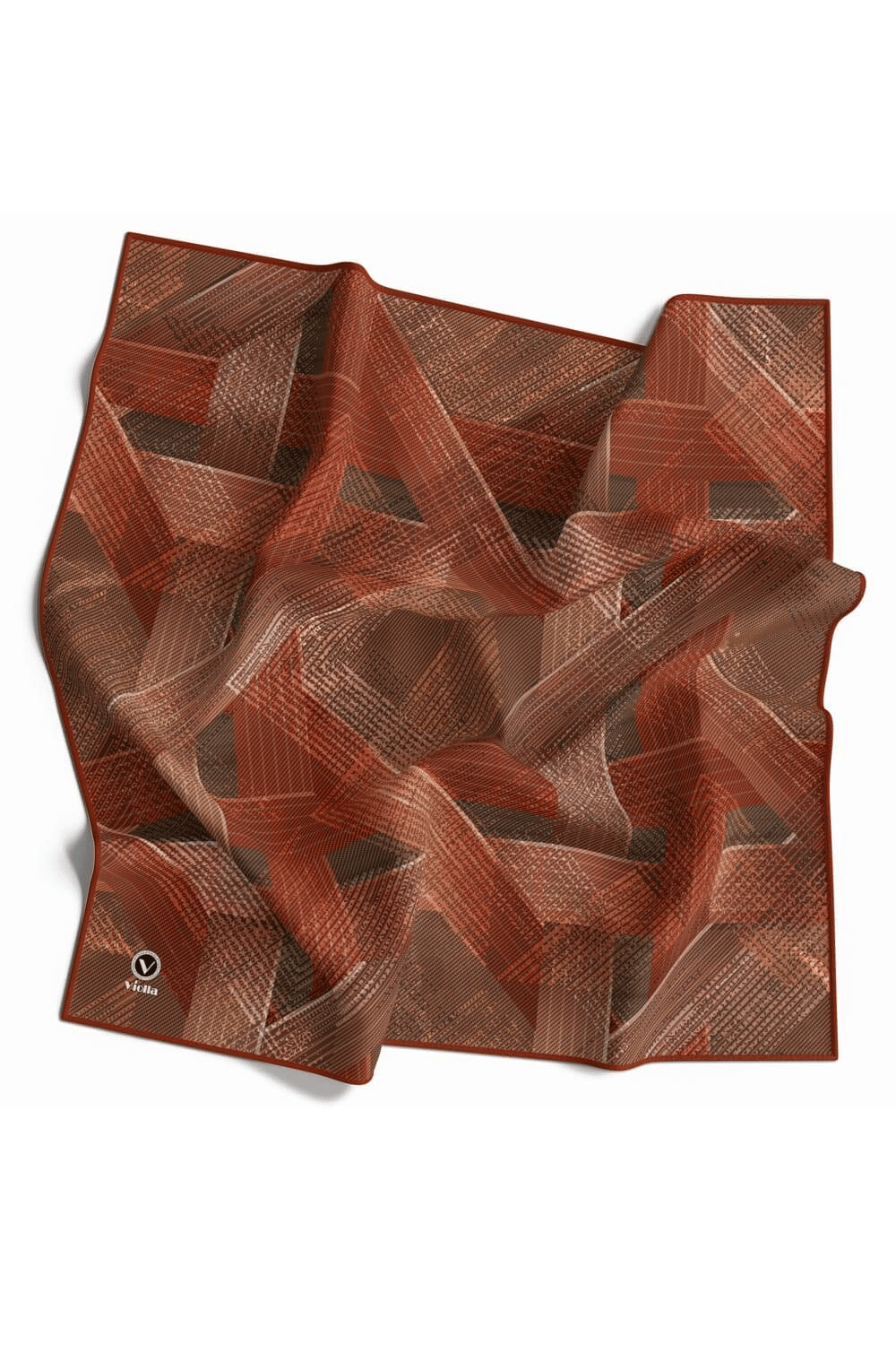 Twill Dokulu Geometrik Desenli Taba Renkli 90x90 Eşarp (İpek İçermez) Kenar Dikiş Şekli El Dikişli