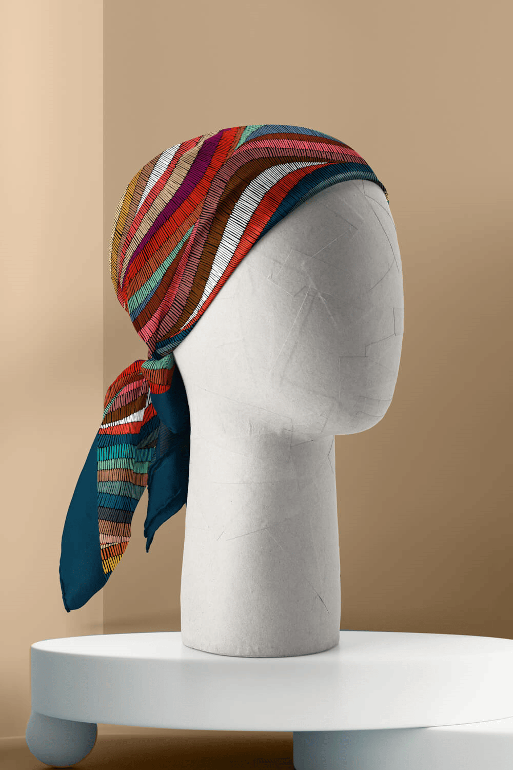 D68 Kadın Çok Renkli Dokuma Desenli 50x50 Bandana DG0413-22