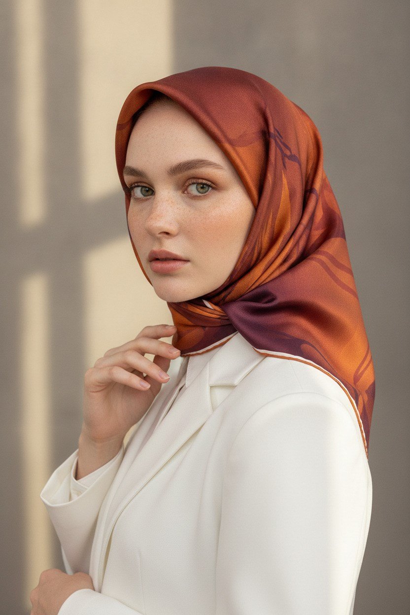 100% Twill İpek Çiçek Desenli Taba Renkli 90x90 Dikim Şekli : El Dikişi Eşarp