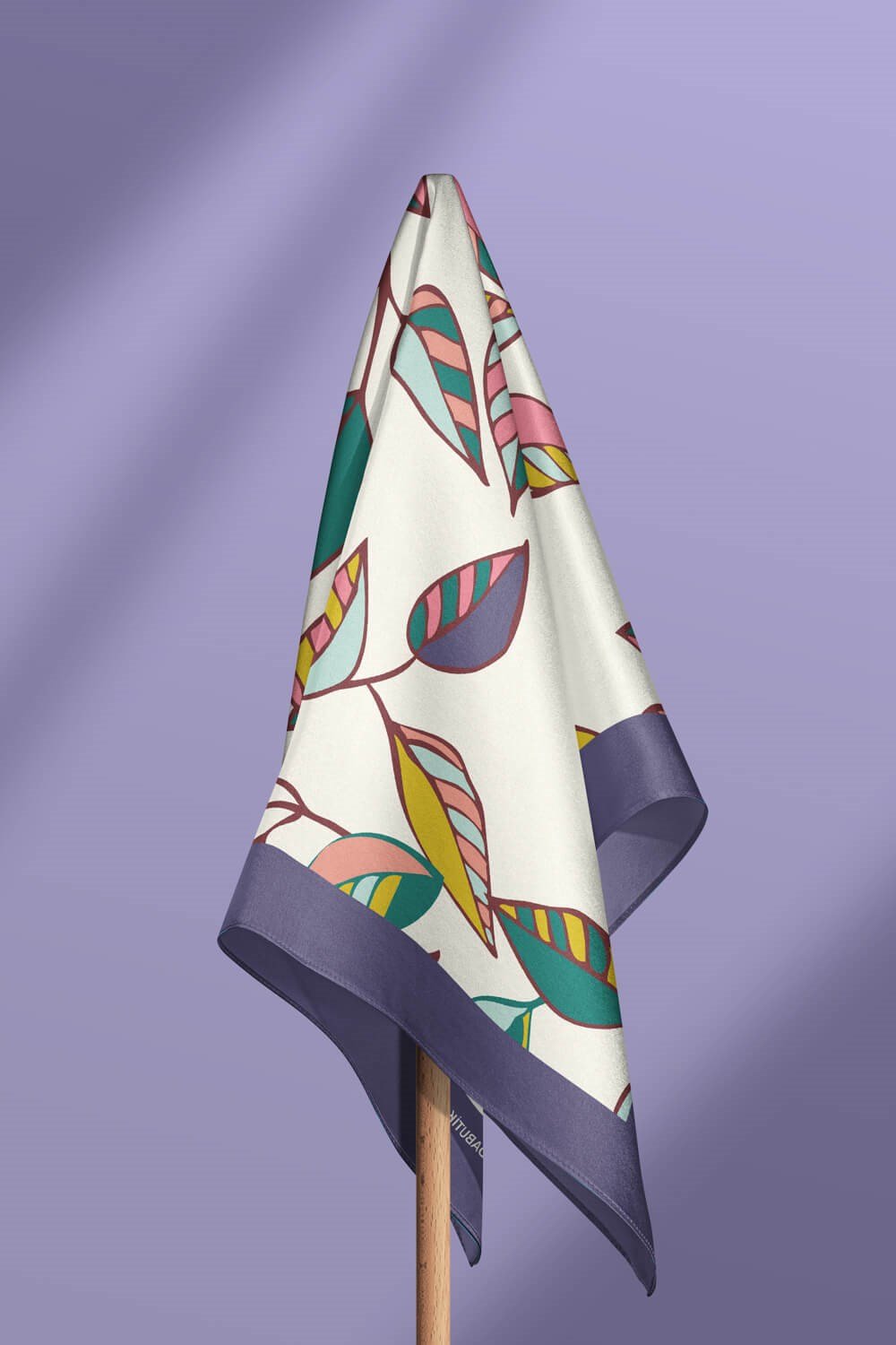Violla Y49 Kadın Yaprak Desenli Bandana 50x50 Turuncu Beyaz Yeşil DG0452-22