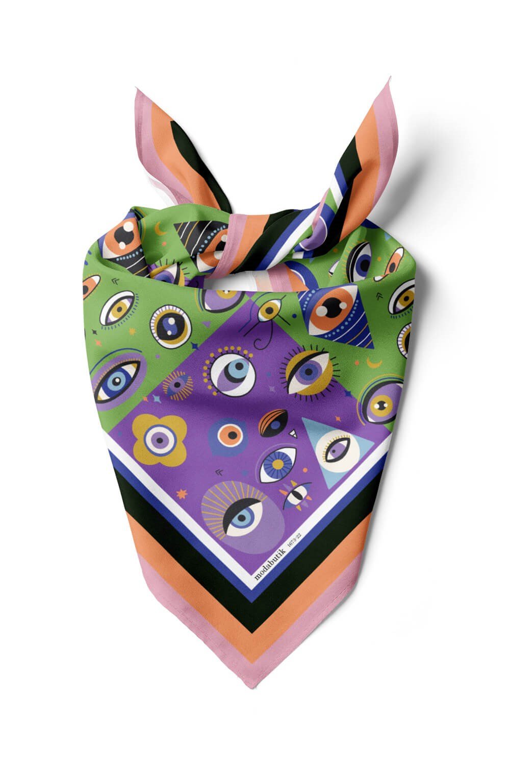 Violla E55 Kadın Mor Yeşil Göz Desenli 50x50 Bandana HYL DG01673-22