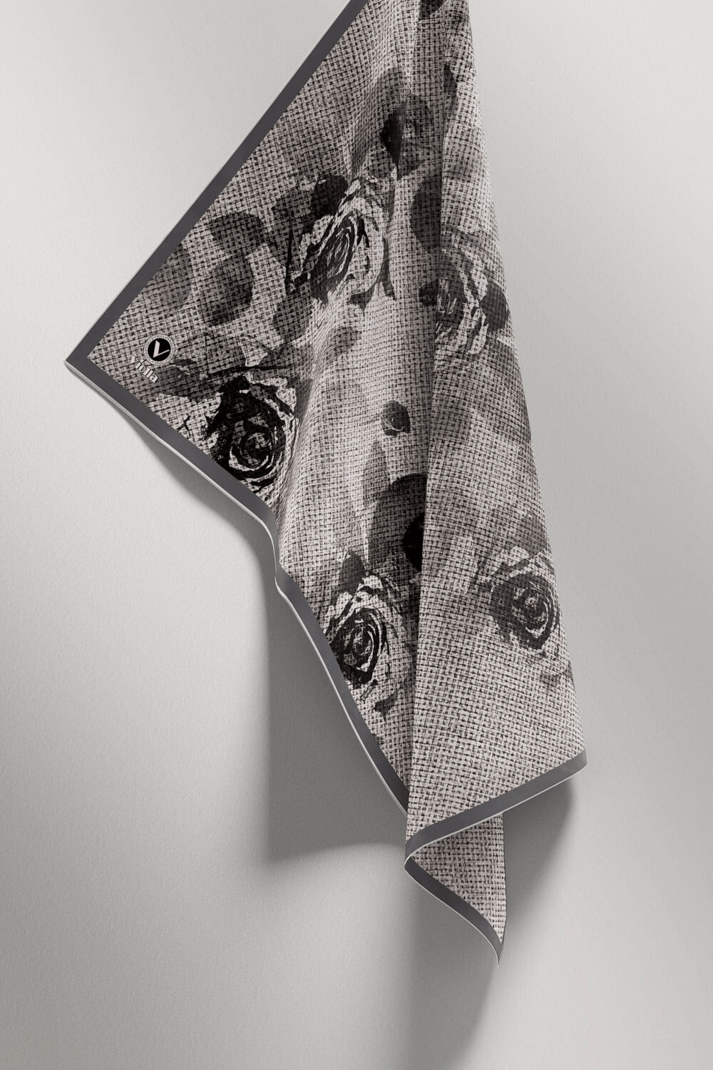 Twill Gül Desenli Gri Renkli 90x90 Eşarp (İpek İçermez) Kenar Dikiş Şekli El Dikişli