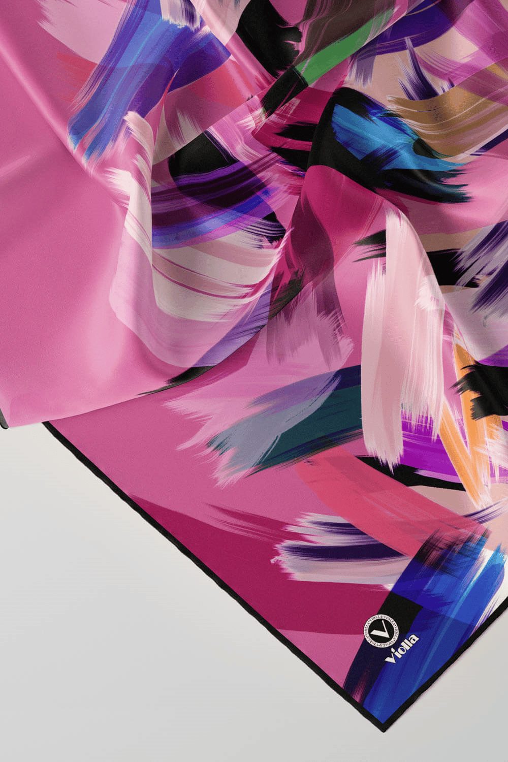 Twill Fırça Desenli Pembe Renkli 90x90 Eşarp (İpek İçermez) Kenar Dikiş Şekli El Dikişli