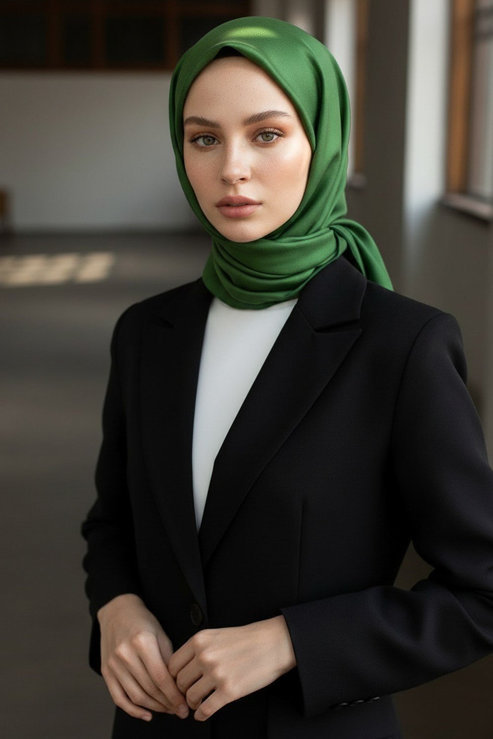 %100 Twill İpek Düz Benetton Yeşili Renkli Daha Tok Exclusive Serisi 90x90 Eşarp Dikim Şekli : El Dikişi