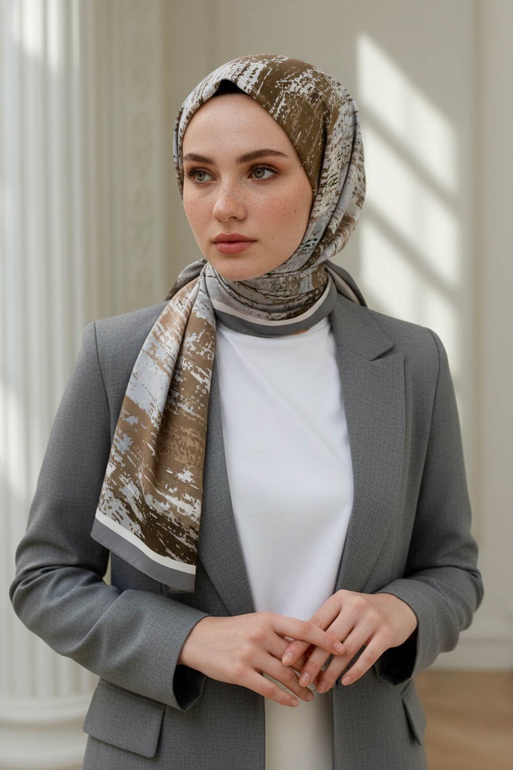 KREP FIRÇA DESENLİ GRİ RENKLİ 75X195 KIRIŞMAZ ŞAL