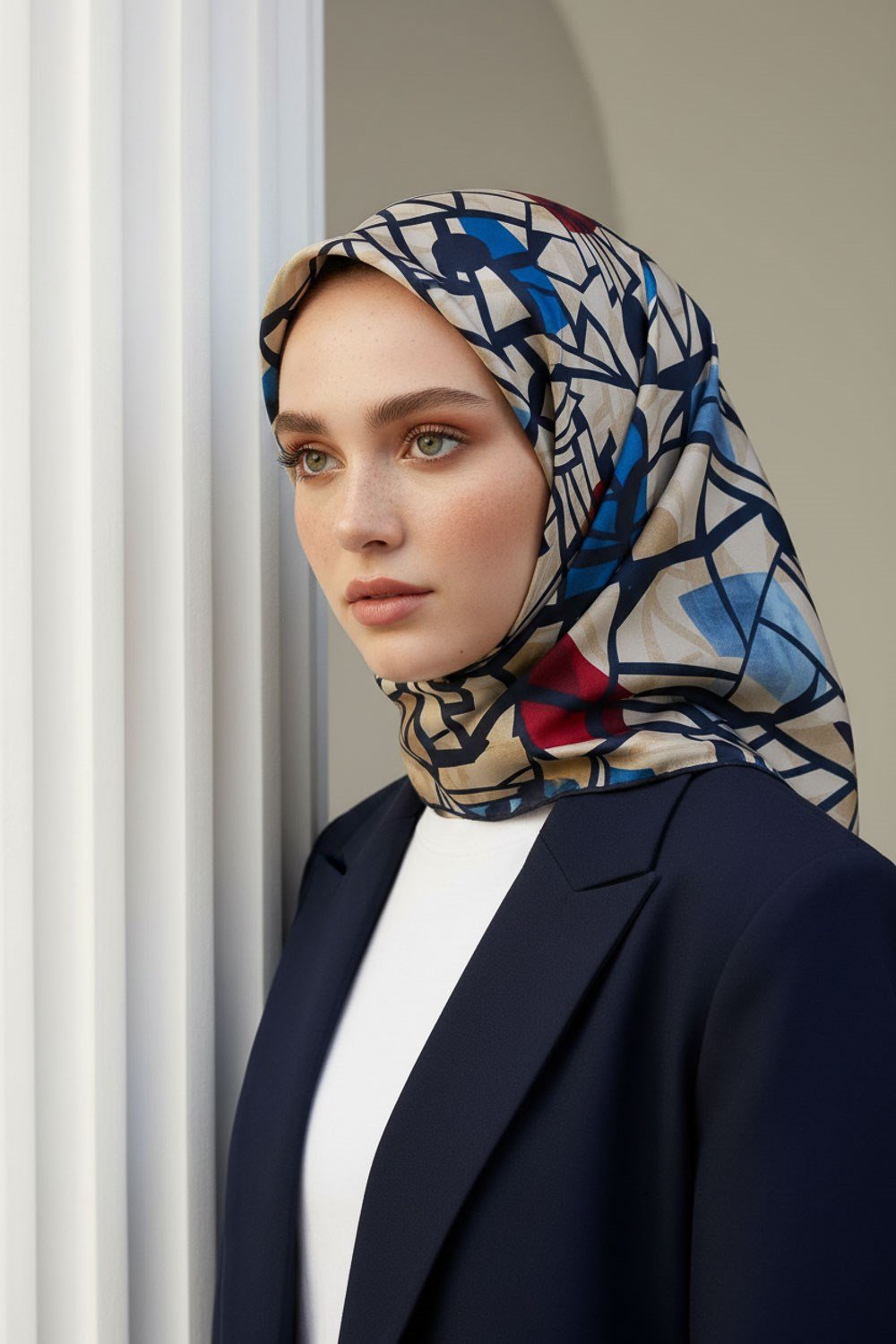 %100 Twill Renkli Petek Desenli Mavi - Kırmızı Renkli 90x90 Eşarp Dikim Şekli: El Dikişii