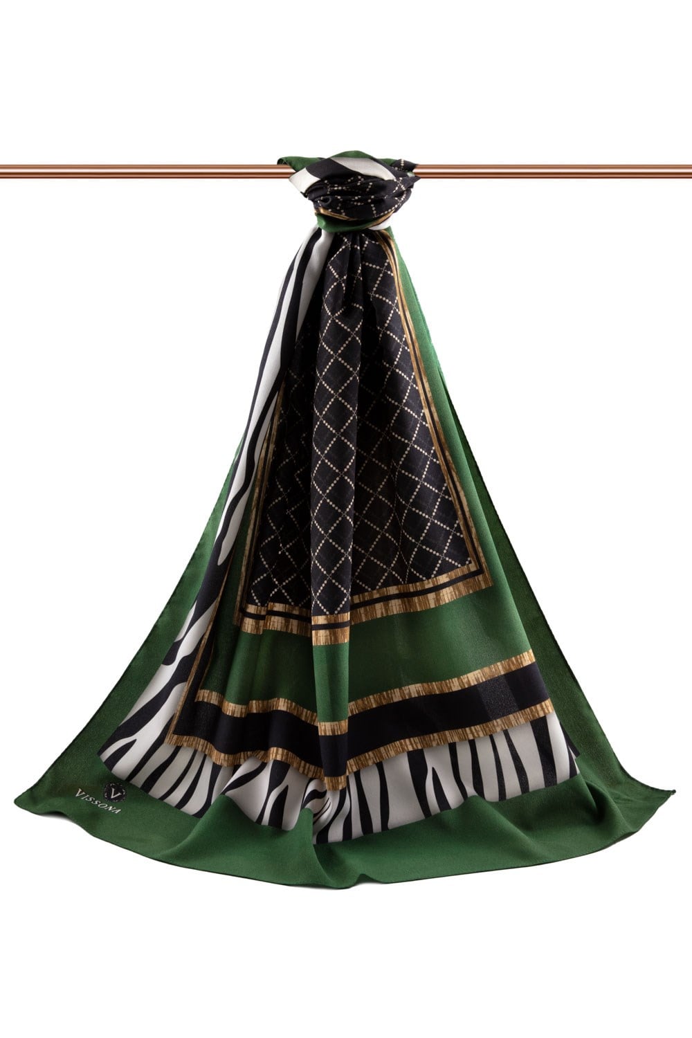 KREP ZEBRALI BAKLAVA DESENLİ ZÜMRÜT YEŞİLİ RENKLİ 75X195 KIRIŞMAZ ŞAL