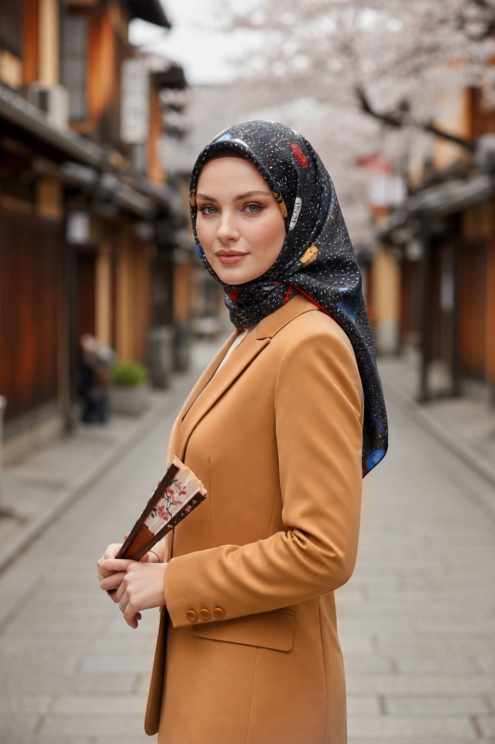 %100 Twill İpek Çıtır Çiçek Desenli Kırmızı - Saks Renkli 90x90 Eşarp Dikim Şekli : El Dikişi