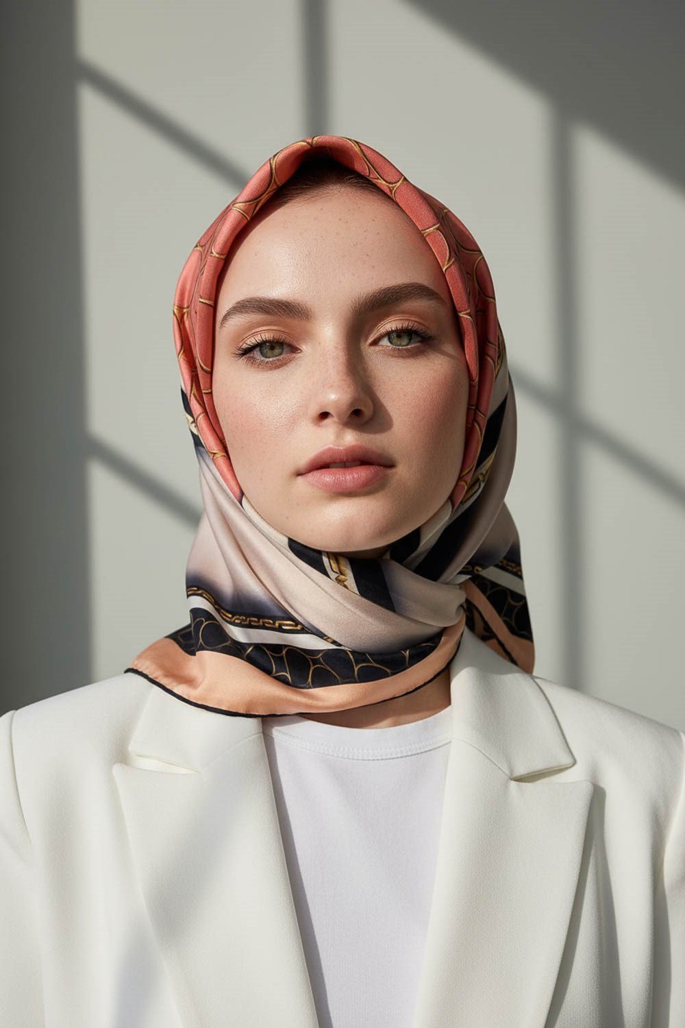 %100 Twill İpek Gold Halka Desenli Nar Çiçeği - Siyah Renkli 90x90 Eşarp Dikim Şekli : El Dikişi