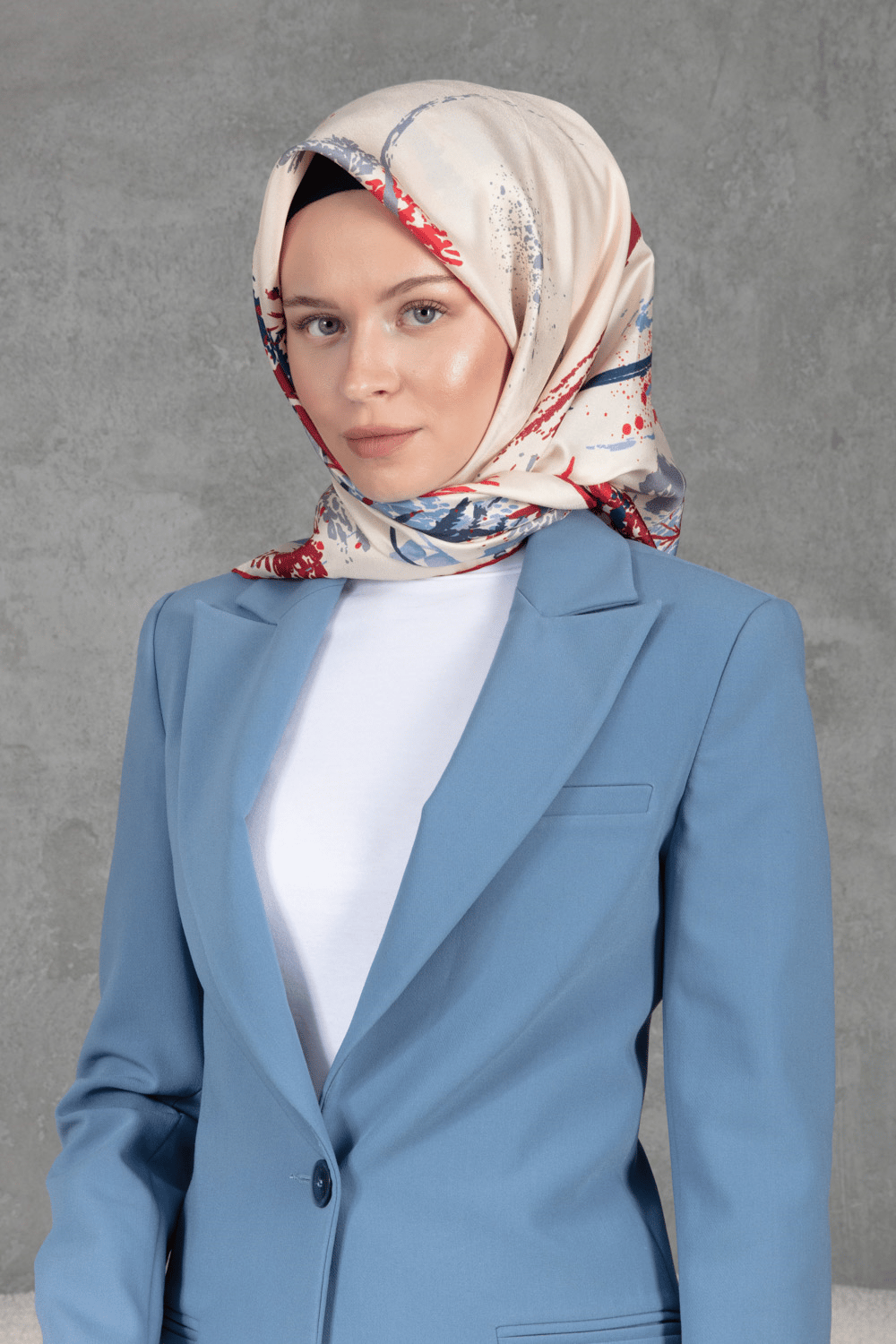 %100 Twill İpek Suluboya Çiçek Desenli Bordo - Lacivert Renkli 90x90 Eşarp Dikim Şekli : El Dikişi