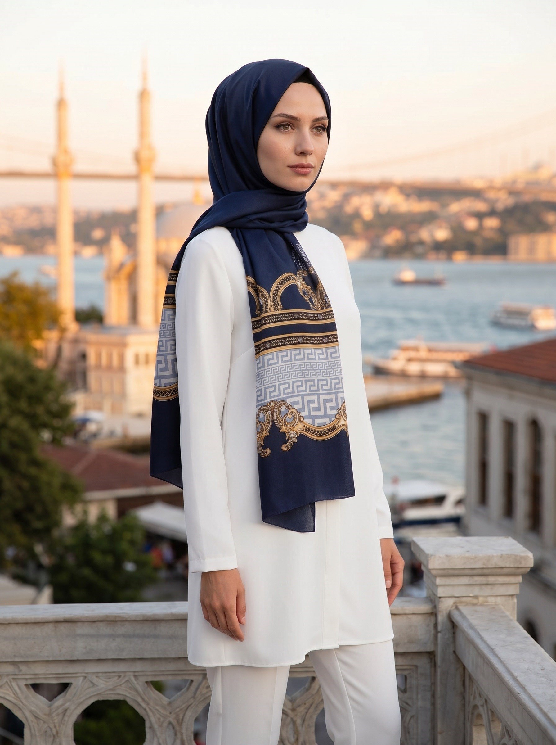 %100 Saf İpek Şal İnce Saten Vual Dokuma Barok Desenli 90x210 Şal