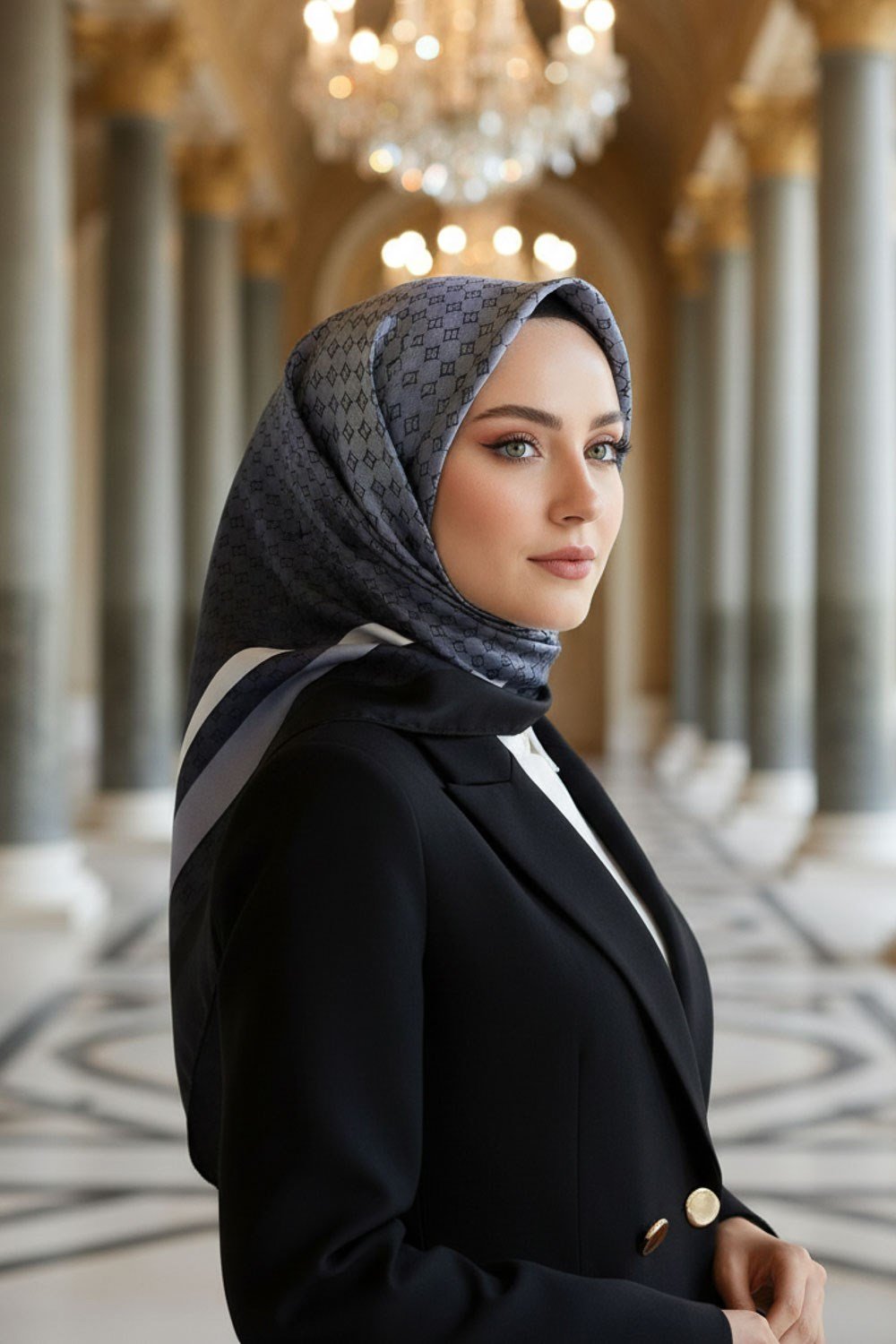 % 57 İPEK % 43 VİSKON Twill İpek Degrade Desenli Siyah - Krem Renkli 90x90 Eşarp Dikim Şekli : El Dikişi