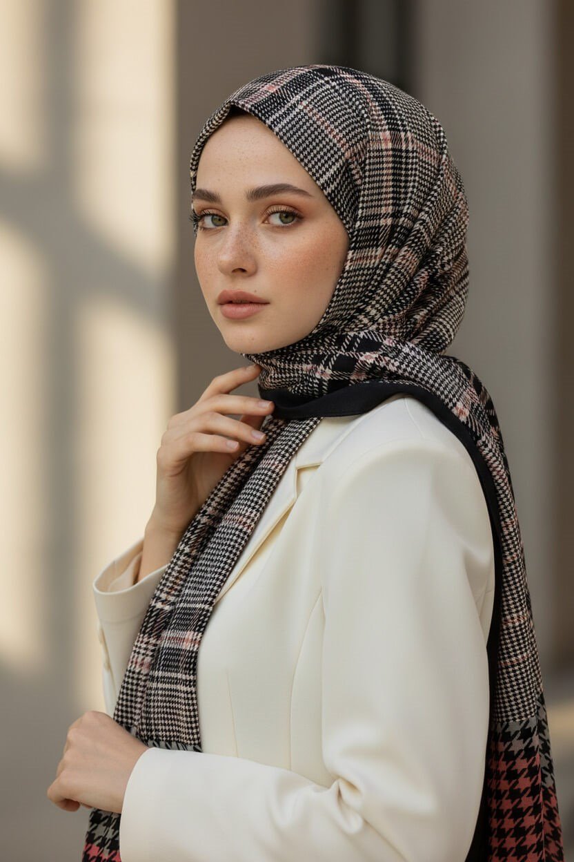KREP EKOSELİ KAZAYAK DESENLİ PUDRA RENKLİ 75X195 KIRIŞMAZ ŞAL