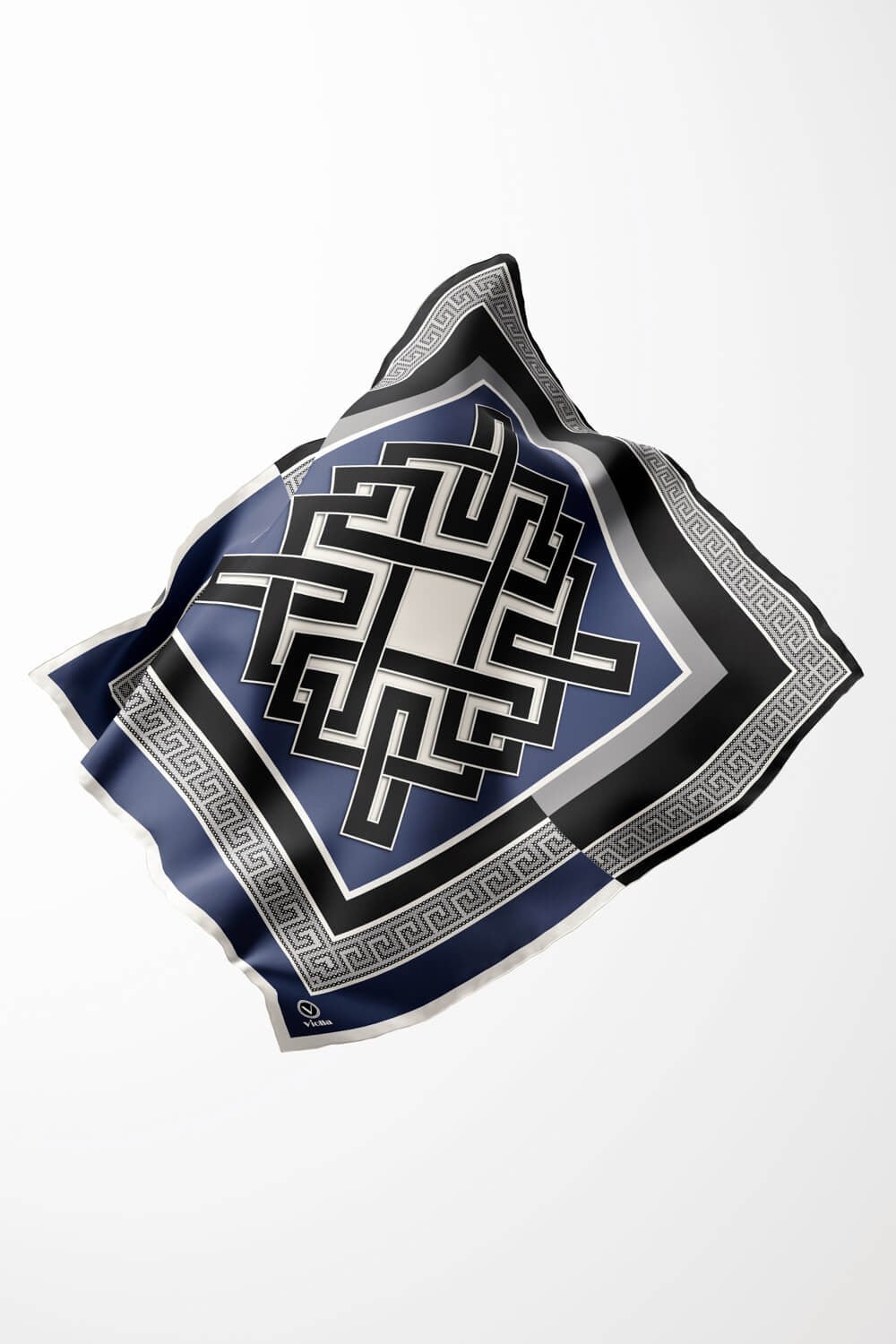 Twill Çizgili Sonsuzluk Düğümü Desenli İndigo Renkli 90x90 Eşarp (İpek İçermez)